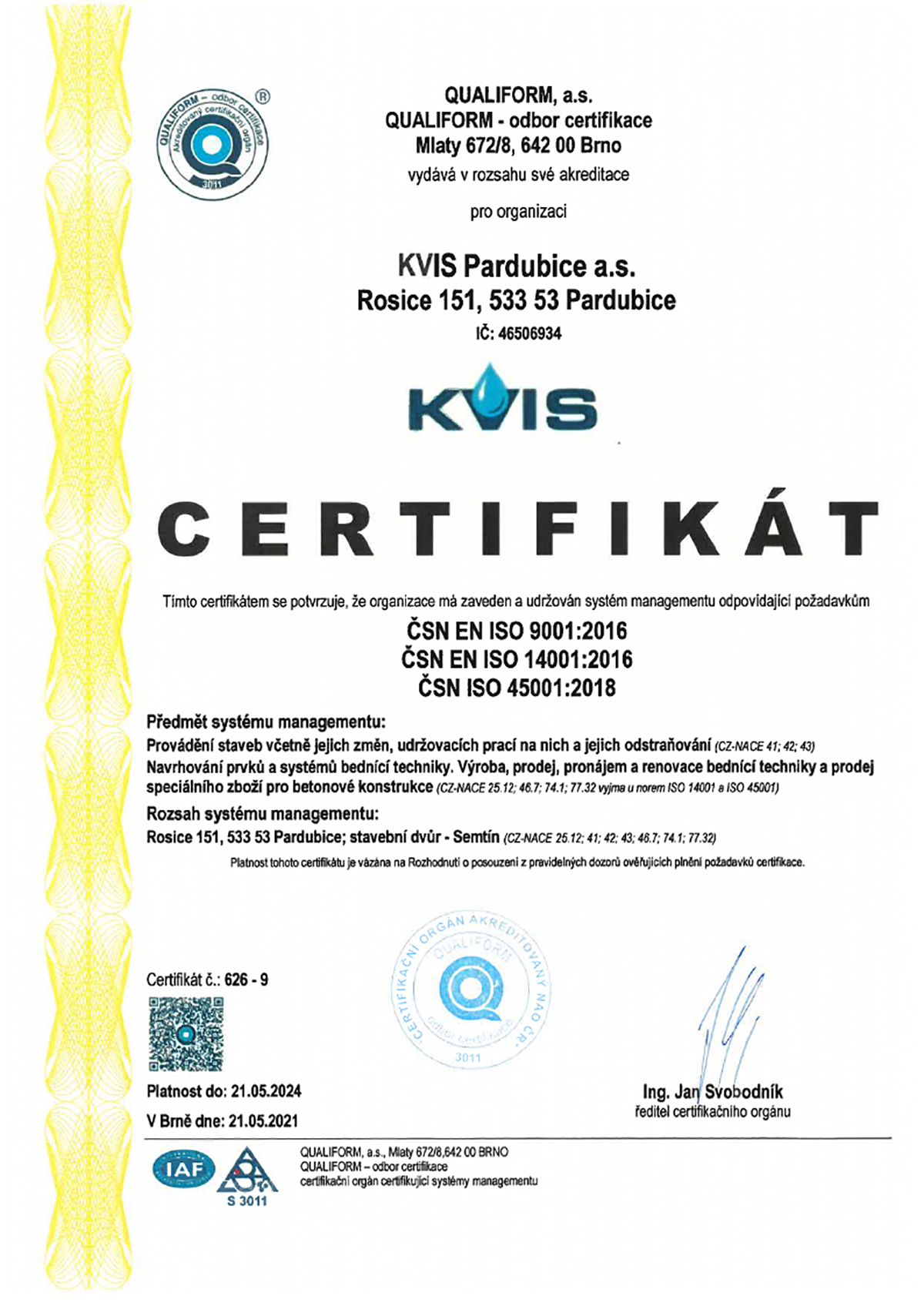 ISO Certifikát 2021